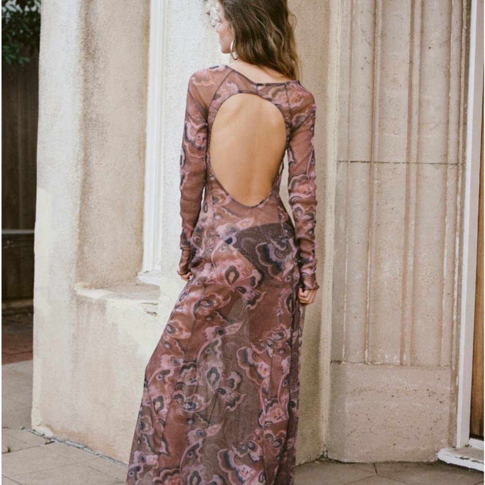 Free People Pink Long Sleeve Chemise Gown